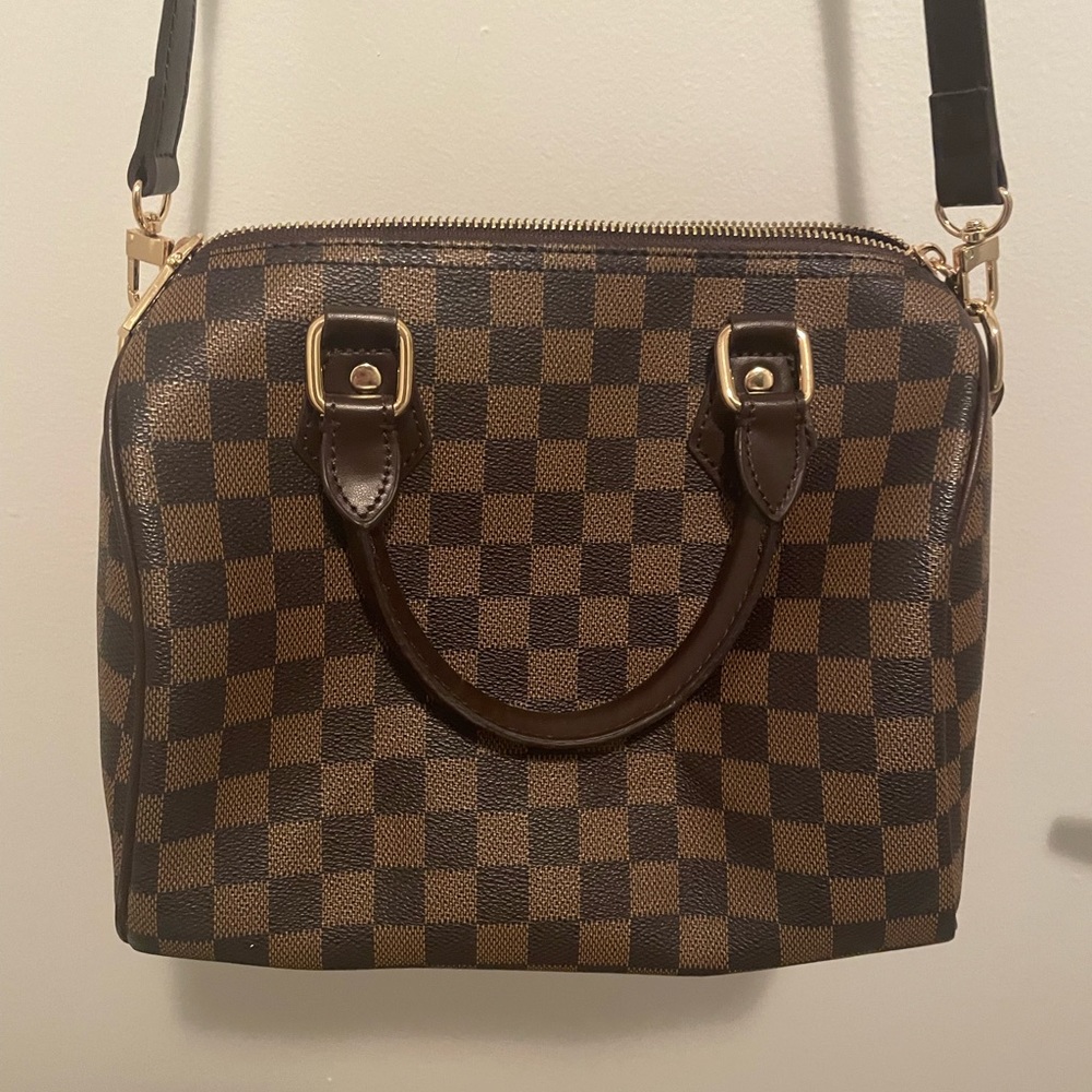 Brown Checkered Crossbody Bag